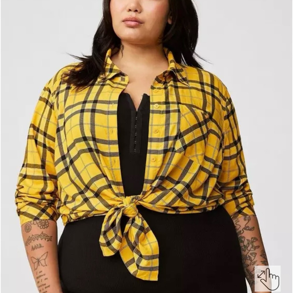 Torrid Yellow and Black Plaid Button Down Shirt